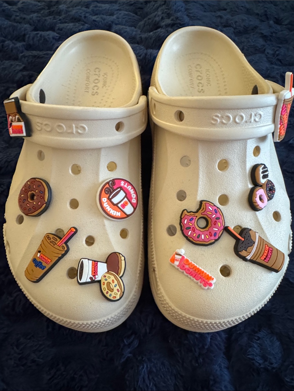 CROCS women’s  Beige Classic Platform Clog with Dunkin Donut & Coffee Jibbitz
